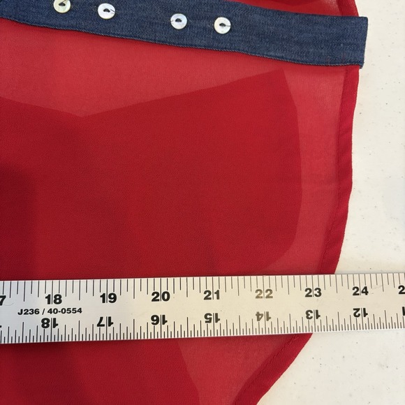 Uno Core Womens Sheer Button Up Studded Top Medium Denim Open Split Back Cowgirl - Picture 8 of 10